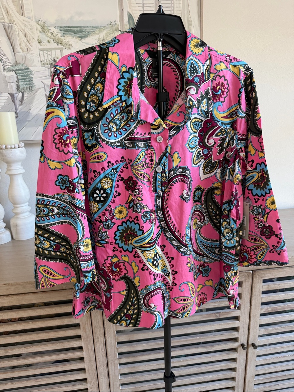 Ali Miles Pink Paisley Button-Front Top